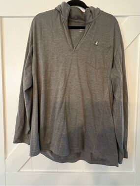 Men's V-Neck Hooded Long Sleeve Tshirt in Gray — Lightweight Casual Pullover